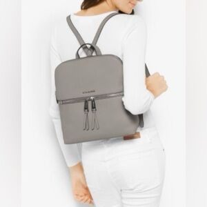 MICHAEL KORS Rhea Medium Slim Leather Backpack Taupe Grey